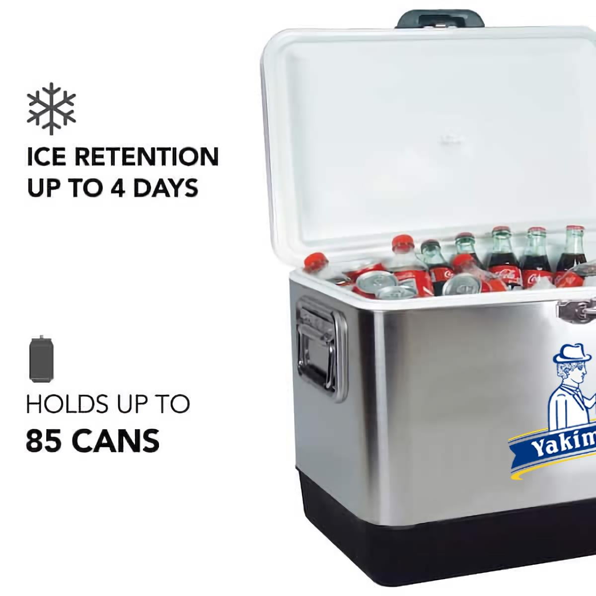 Yakimoto 54-Quart Stainless Steel Ice Chest Cooler with Bottle Opener for Camping, Fishing, Beach Trips and Backyard BBQs, Holds 85 Cans, Silver