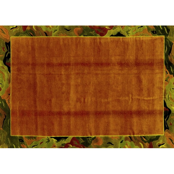 Ahgly Company Indoor Rectangle Abstract Yellow Modern Area Rugs, 3' x 5'