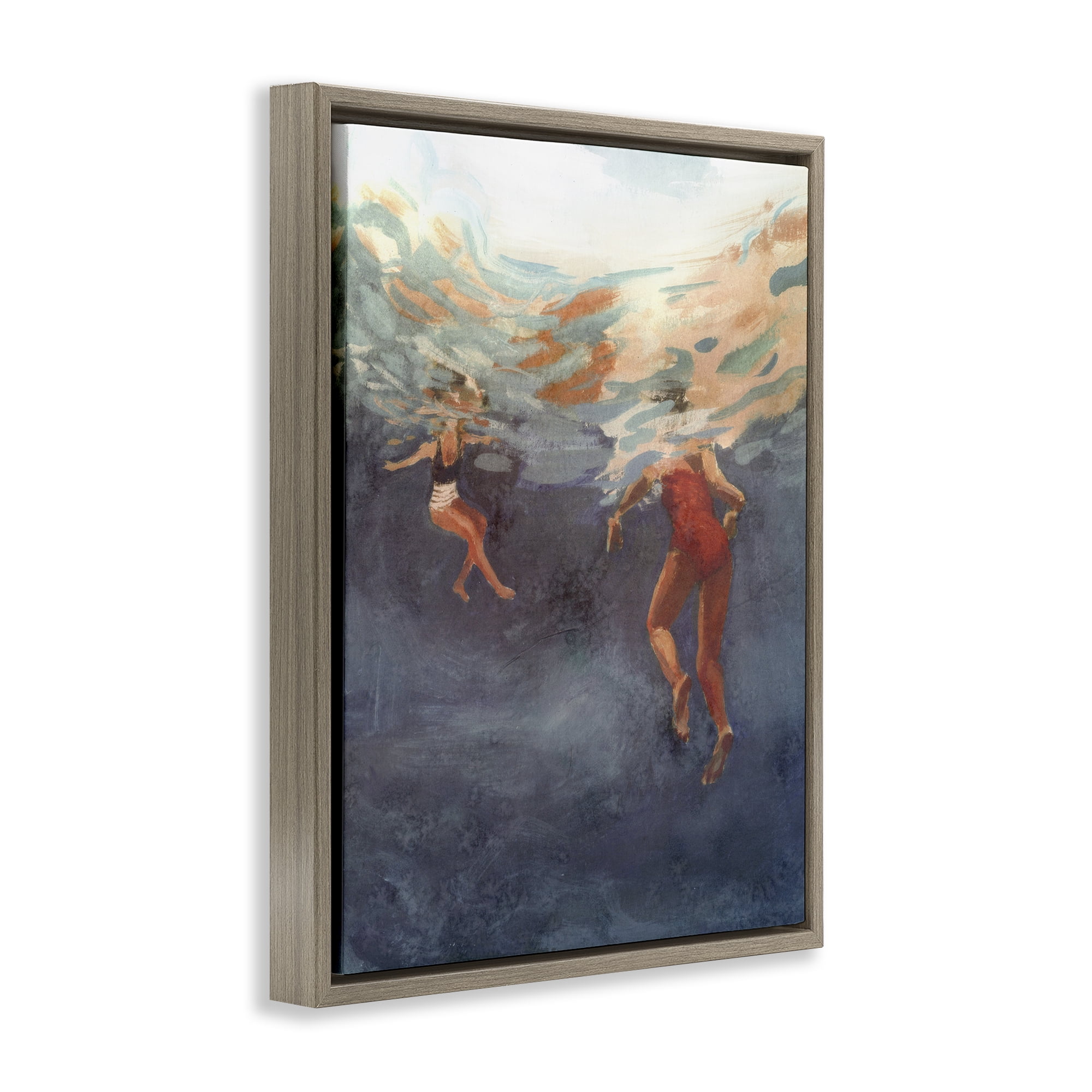 Stupell Industries Summer's Dance Swimmers Brown Framed Floater Canvas Wall Art, design by Victoria Barnes