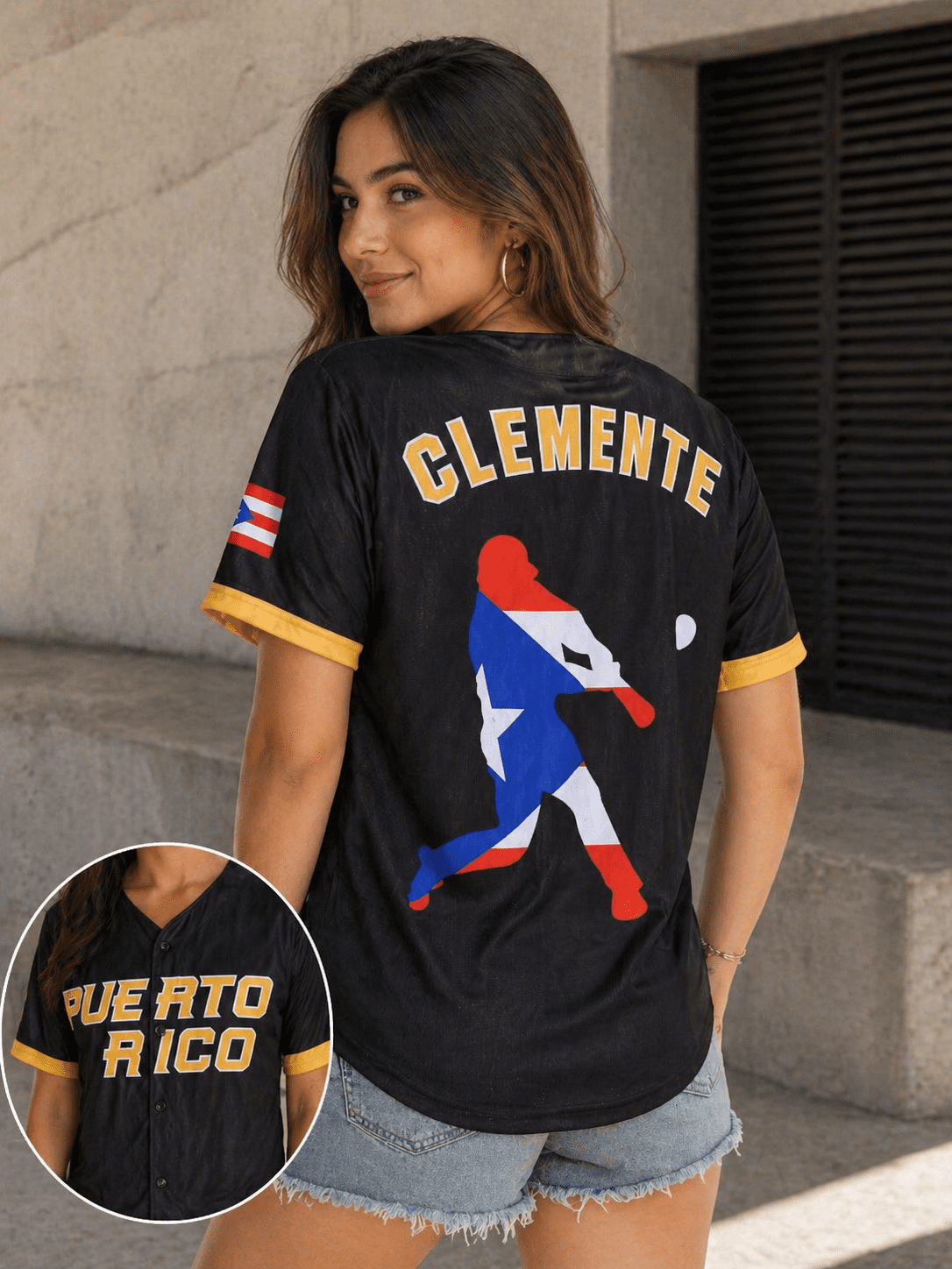 Clemente Puerto Rico Jersey Black Gold – Men’s Latino Baseball Shirt – Lightweight Summer Outfit Boricua Pride 4XL