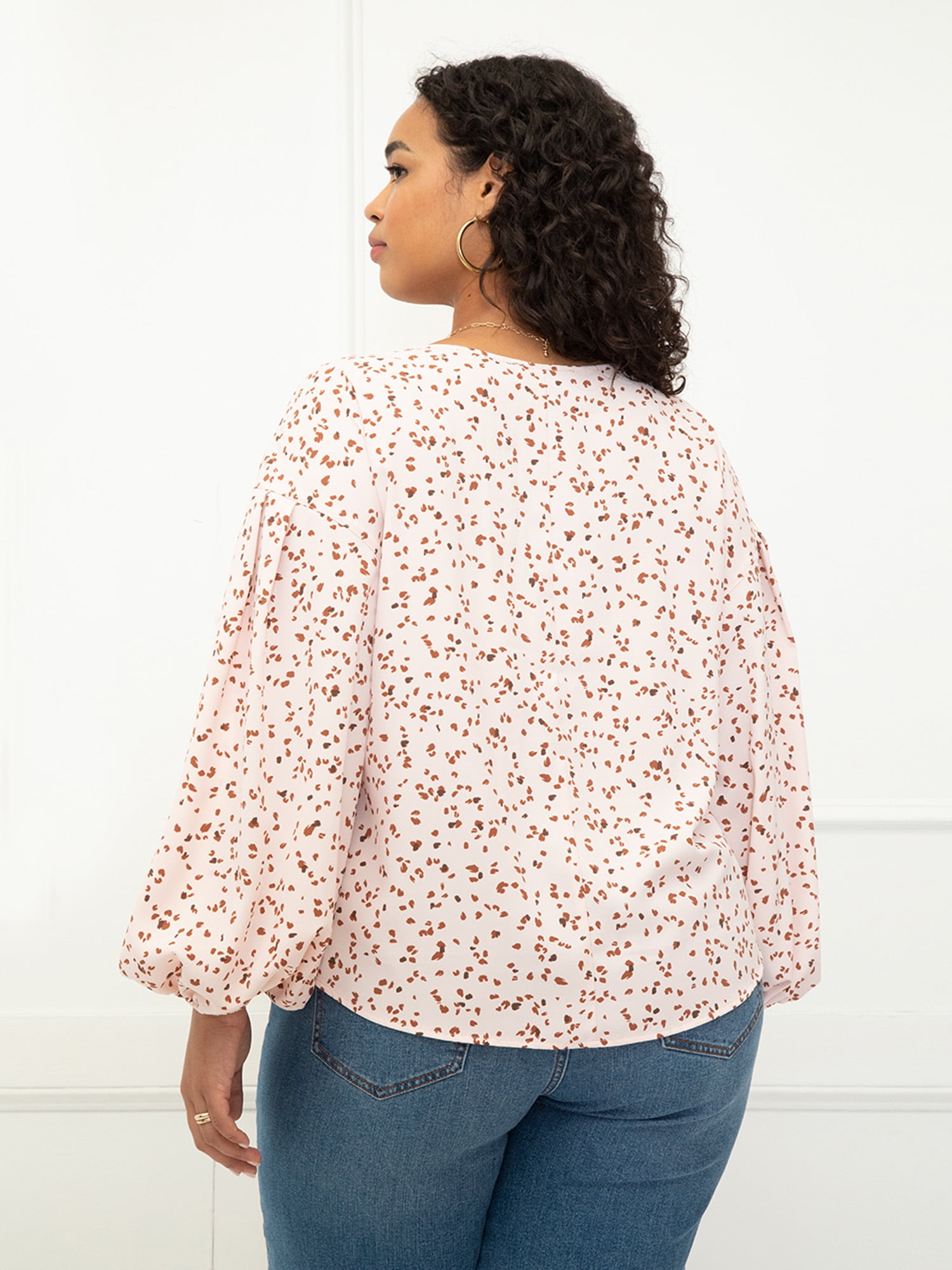 ELOQUII Elements Women's Plus Size Balloon Sleeve Blouse