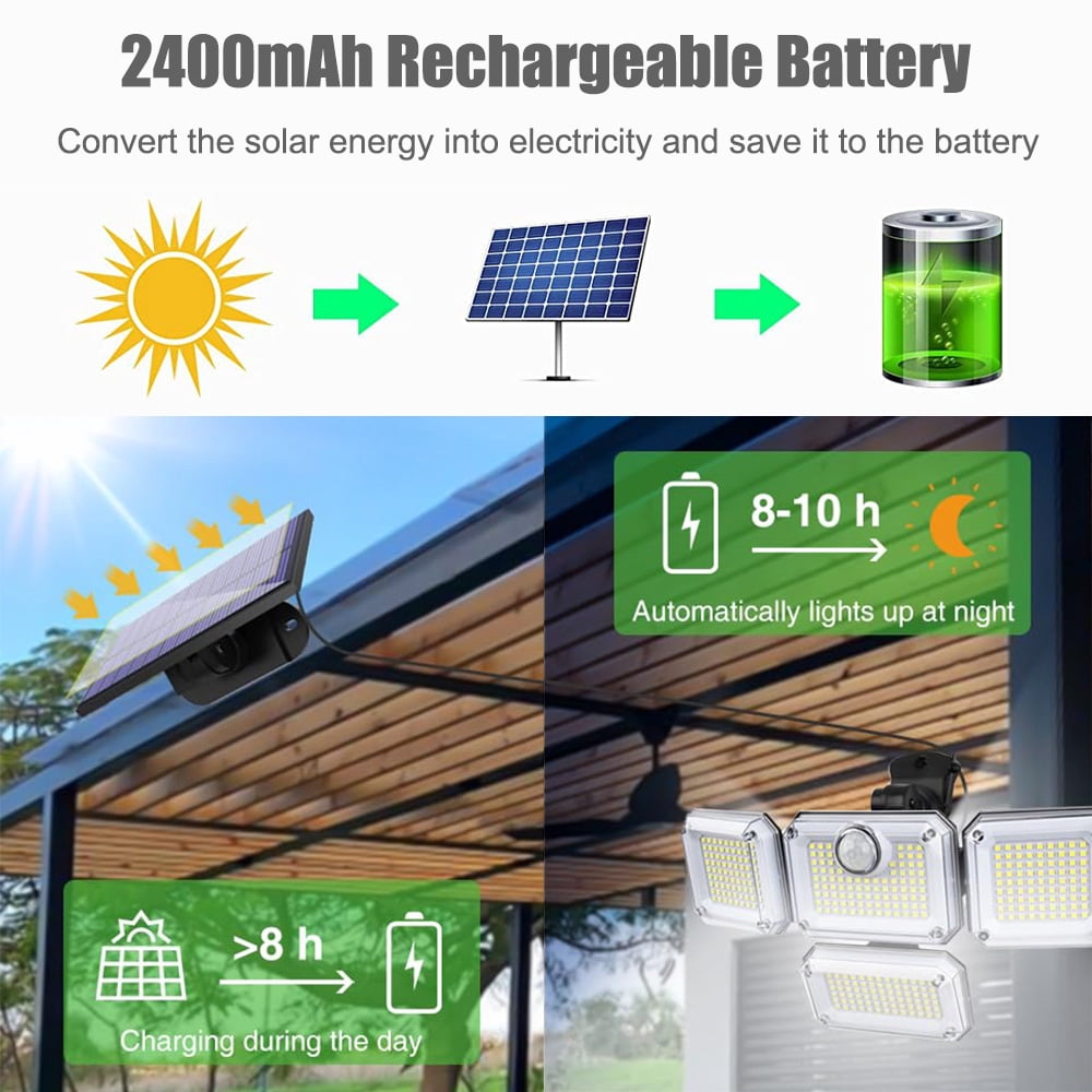 DONGPAI Solar Lights Outdoor Waterproof, 333 LED 4 Heads Motion Sensor Outdoor Lights Security Lights with Remote Flood Lights for Patio Garage Yard Entryways (Cold White 6500K)