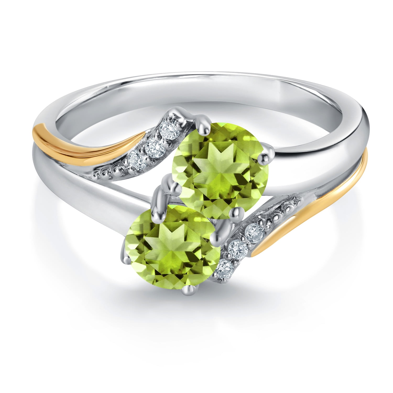 Gem Stone King 10K Yellow Gold and 925 Silver Green Peridot and White Lab Grown Diamond Accent Engagement Ring for Women (1.13 Cttw, Gemstone August Birthstone, Round 5MM, Size 9)