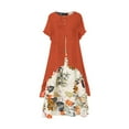 thumbnail image 4 of CEHVOM Mode Femme Été Décontractée Manches Courtes Col Rond Robe Longue en Lin à Imprimé Floral, 4 of 5