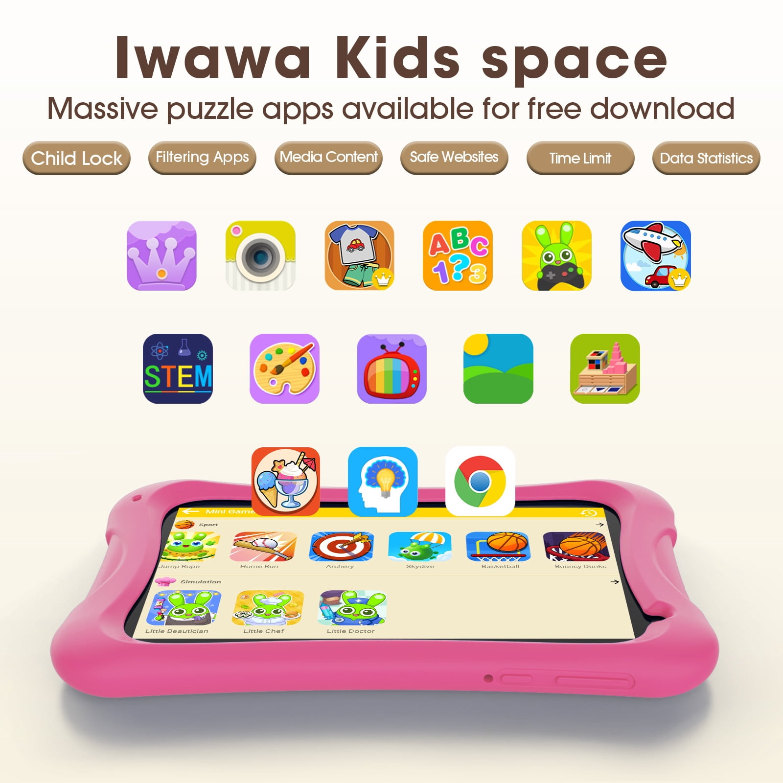 Digiland Kids Tablet 7 inch,Android 13 Go Quad Core Tablet for Toddler with IWAWA App, 32GB ROM+5GB RAM,Parent Control,Wi-Fi,Pink