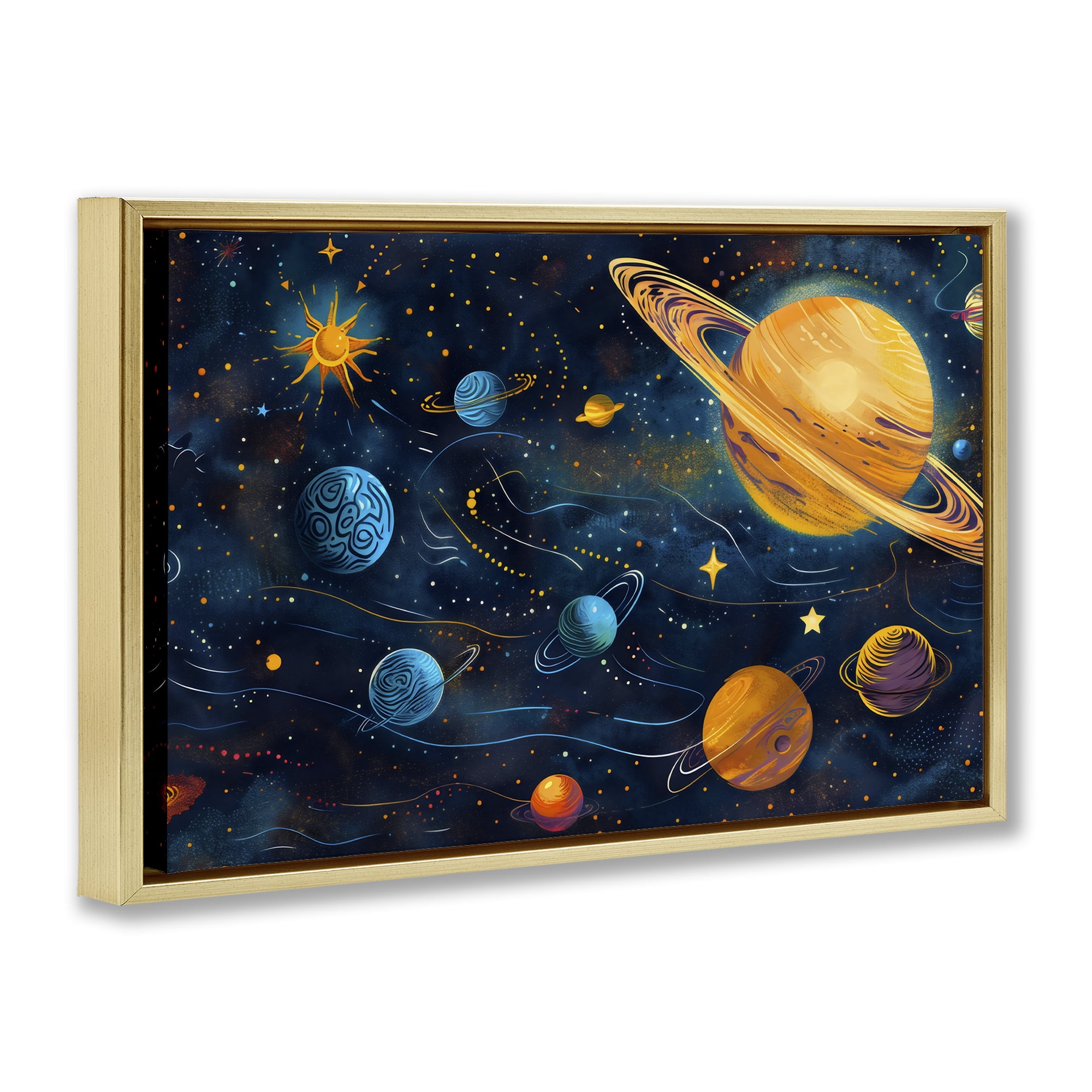 Stupell Industries Two Suns Galaxy Scene Gold Framed Floater Canvas Wall Art, design by Creative Studio