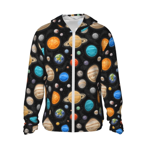 Fotbe Planets In Deep Space Chaqueta con Protección Solar UPF 50+ para Hombre y Mujer, Camisa con Capucha y Bolsillos-Large
