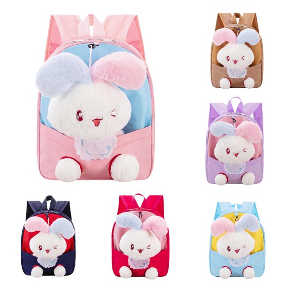 GobdXE Back To School Unisex Student Detachable Plush Bunny Doll Mini Backpack Color Contrast Nylon Lightweight Daily Daypack Size:One Size