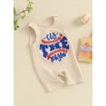 thumbnail image 3 of Bslissey 4th of July Baby Boys Girls Jumpsuit Sleeveless Fuzzy Letter Baseball Embroidery One Piece Bodysuit Newborn Infant Cute Playsuit for Casual Daily 0-18 Months, 3 of 9