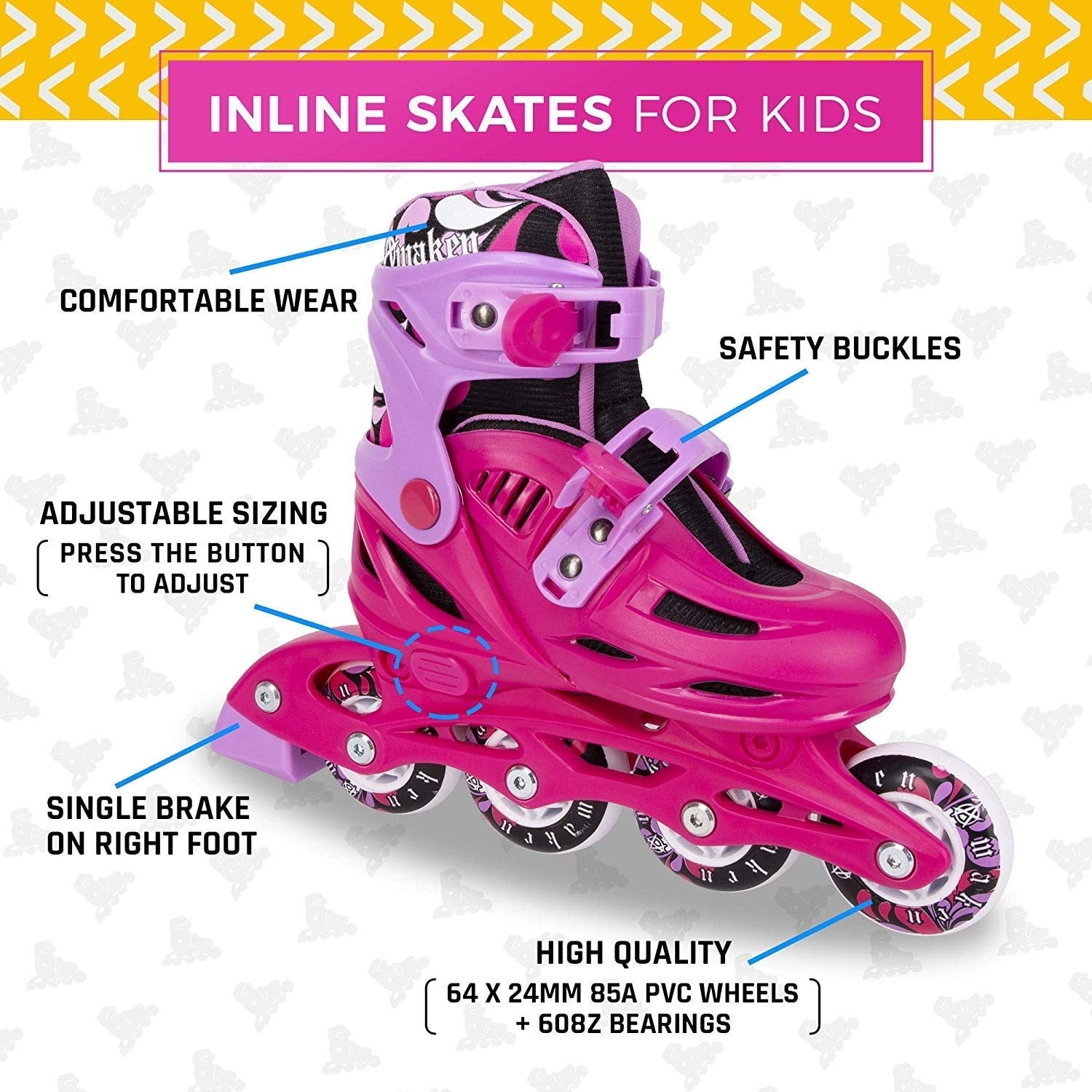 Awaken Adjustable Size Inline Roller Skates Kids Youth Boys Girls Youth (Blue, Youth 13- Kids 3)