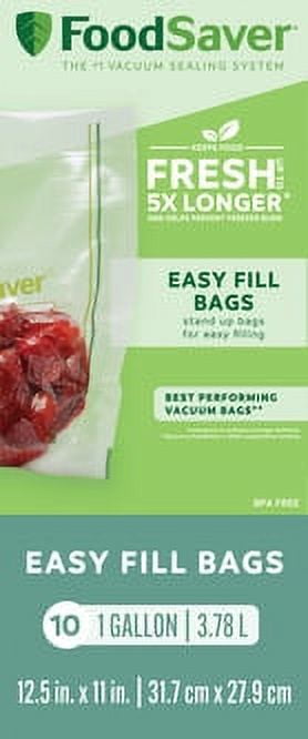 FoodSaver Easy Fill 1 Gallon Vacuum Sealer Bags, 10 Count, Clear