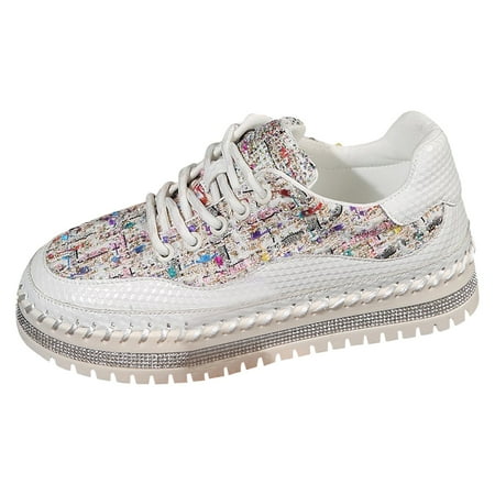 

Zizocwa Women S Platform Casual Shoes Fashion Thick Bottom Lace-Up Board Shoes Memory Foam Pu Leather Lace-Up Rhinestone Walking Sneakers Beige Size7.5