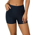 thumbnail image 2 of Charmo Womens Swim Shorts with Ruched Pockets High Waisted Board Shorts Swimsuit Bottom, 2 of 6