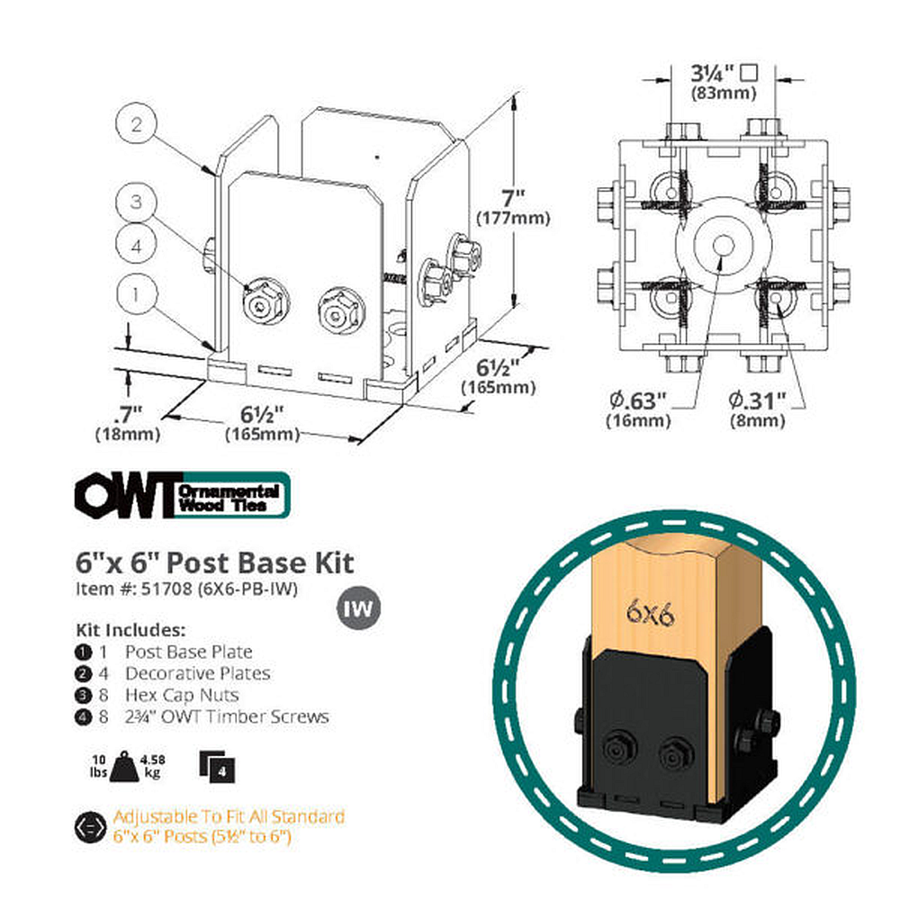Ozco Building Products 6 X 6 Post Base Kit In Ironwood