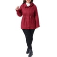 thumbnail image 2 of Agnes Orinda Women's Plus Size Hooded Anorak Jacket Utility Parka Zip Snap Drawstring Waist Windbreaker Coat with Pockets L Red, 2 of 6