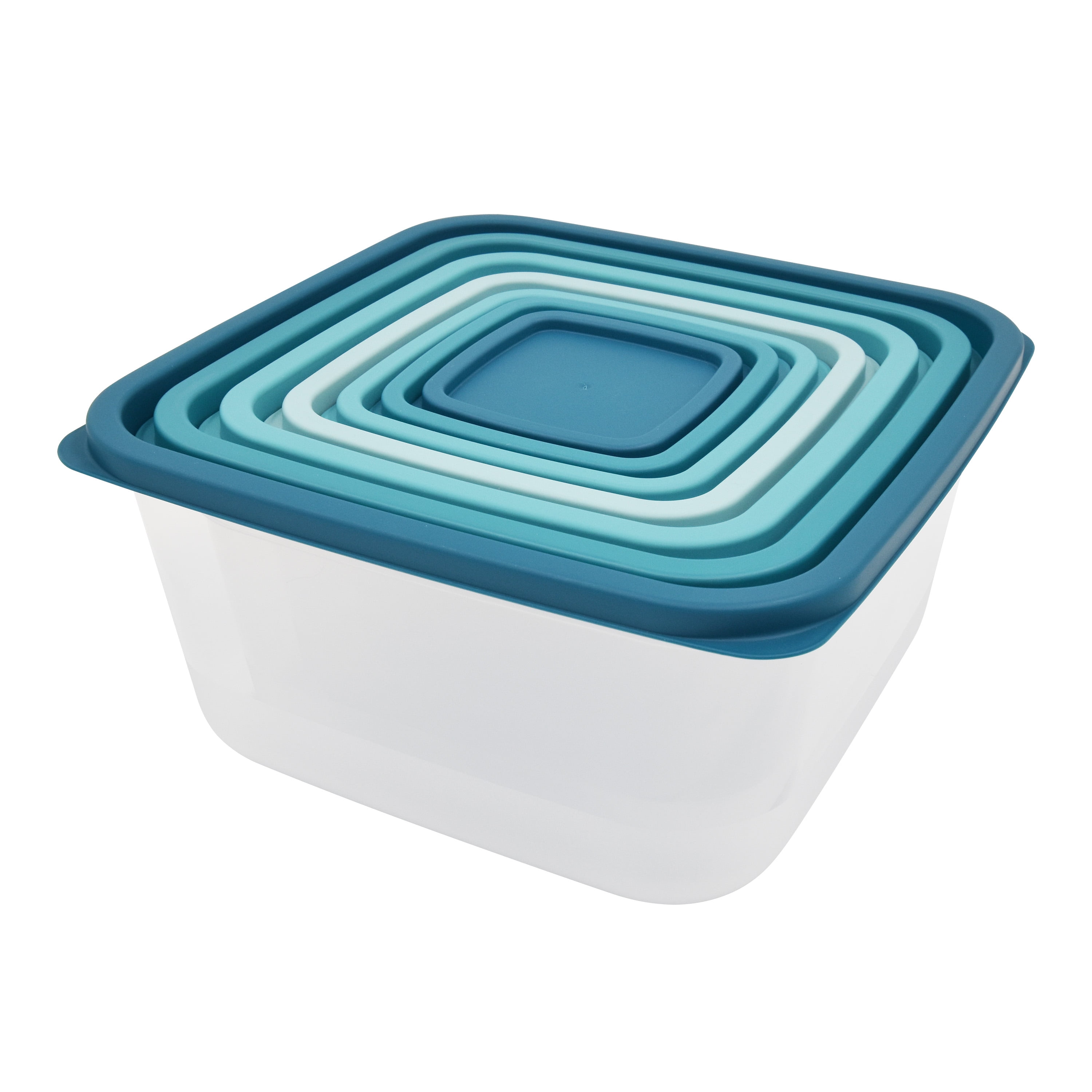 (4 pack) Mainstays 14 Piece Teal Plastic Food Storage Set, Teal Ombre, Ideal Use for Meal Prep and Batch Cooking