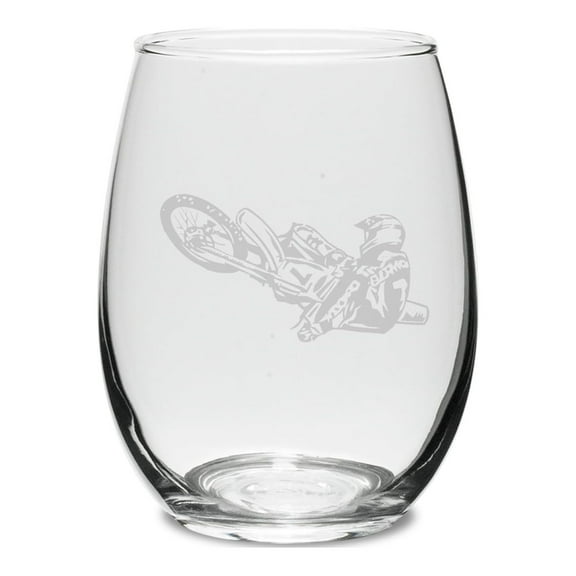 Motocross Swing 15 oz. Deep Etched Stemless Wine Glass