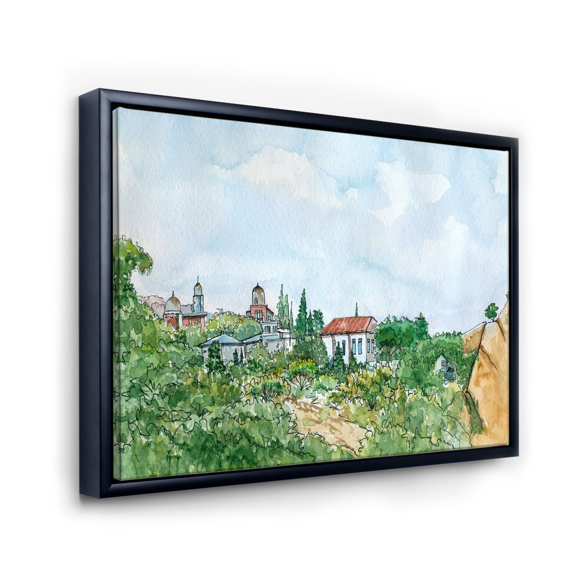 Designart 'White House With Red Roof In The Lush Green Countryside' Traditional Framed Canvas Wall Art Print