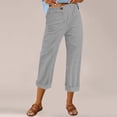 thumbnail image 2 of Women Capri Pants 2026 Summer Trendy Linen Cropped Trouser with Pockets Beach Casual Cruise Fashion Capris Clothes Silver XL, 2 of 6