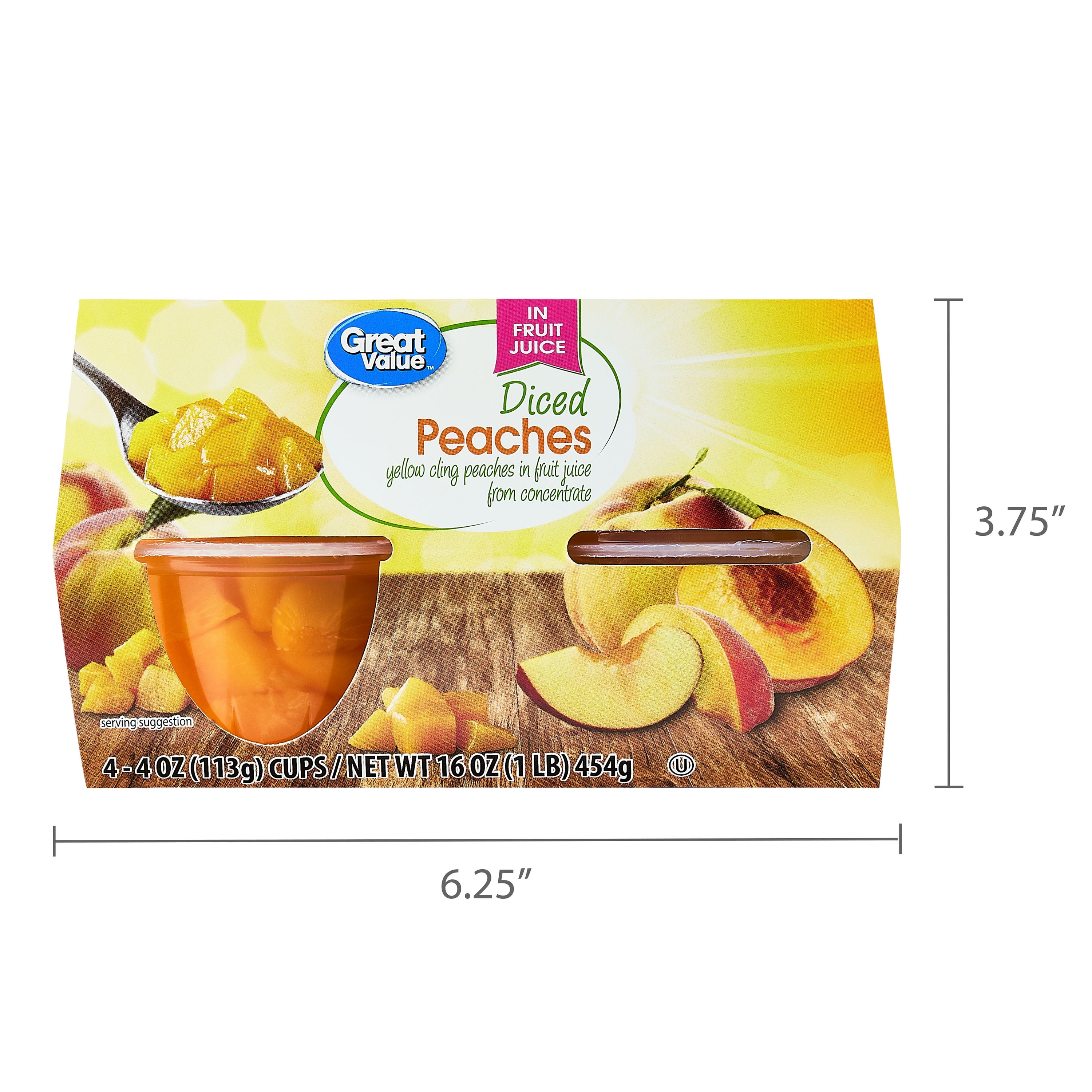 Great Value Diced Peaches in Juice, 4 oz, 4 Count