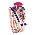 thumbnail image 2 of AFFY 1.21 Carat Round Shape Simulated Ruby & Blue Sapphire Floral Engagement Ring 14k Solid Rose Gold Ring Size-9.5, 2 of 2