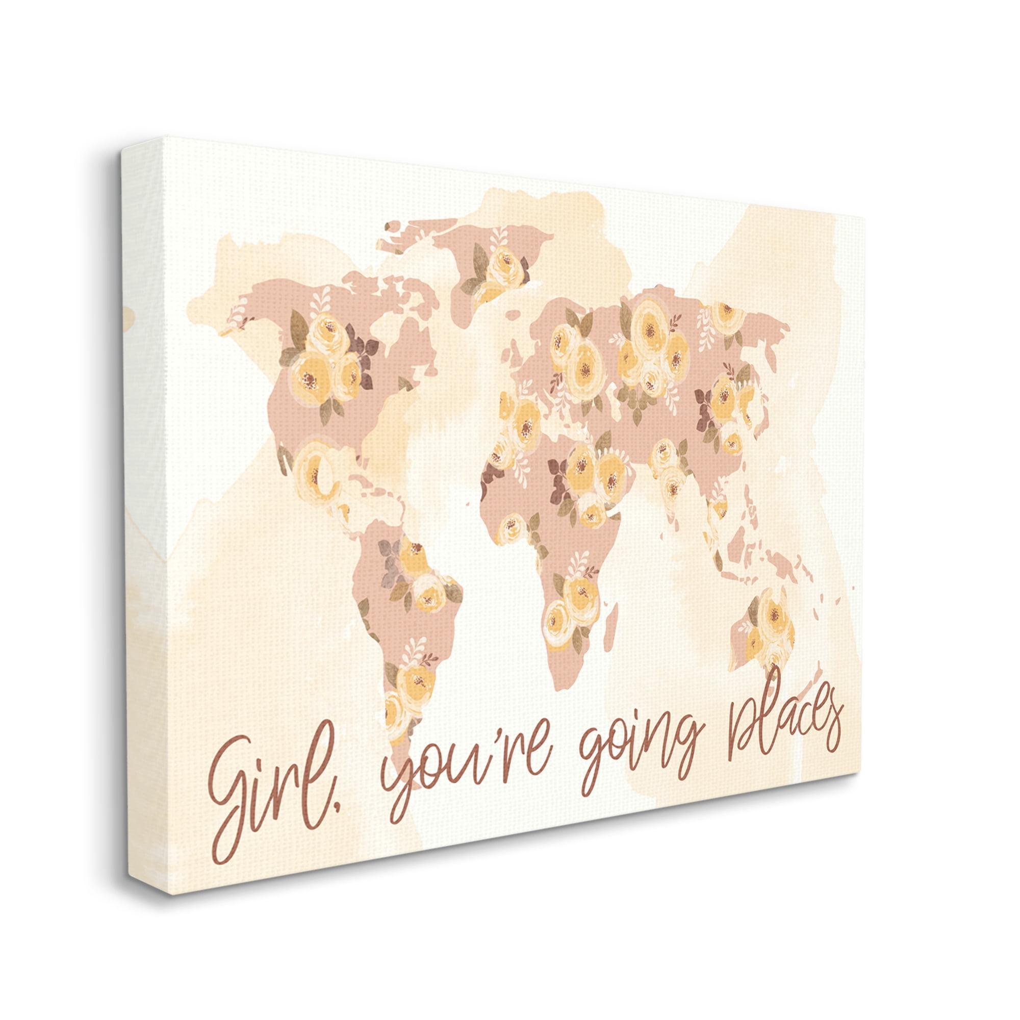Stupell Industries Girl You're Going Places Yellow Flower Blossom Map,30 x 24, Design by Jennifer Ellory