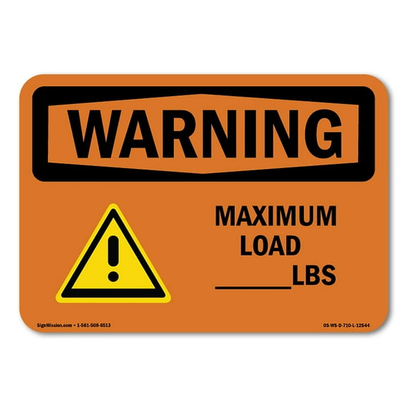 OSHA WARNING Sign - Custom Maximum Load - Lbs | Decal | Protect Your Business, Construction Site, Warehouse & Shop Area | Made in the USA