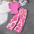 thumbnail image 3 of NAISIBABY Girls Outfit Sets, Bubble Sleeve T-Shirt & High Waist Flare Leg Pants Kids Fashion Outfits 2-Piece Pink 3T, 3 of 4