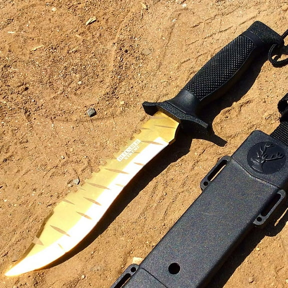 Defender Xtreme Gold 12" Hunting Knife with Sheath Stainless 3CR13 Steel Knife