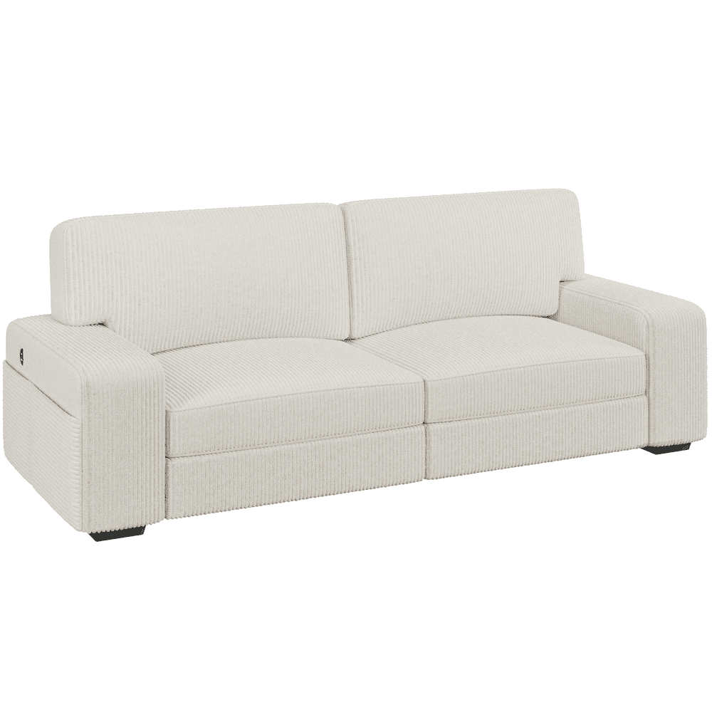 Renwick 83.5'' W 2-Seater Modern Corduroy Fabric Sofa Couch with USB Charging Ports, All Ages, Ivory