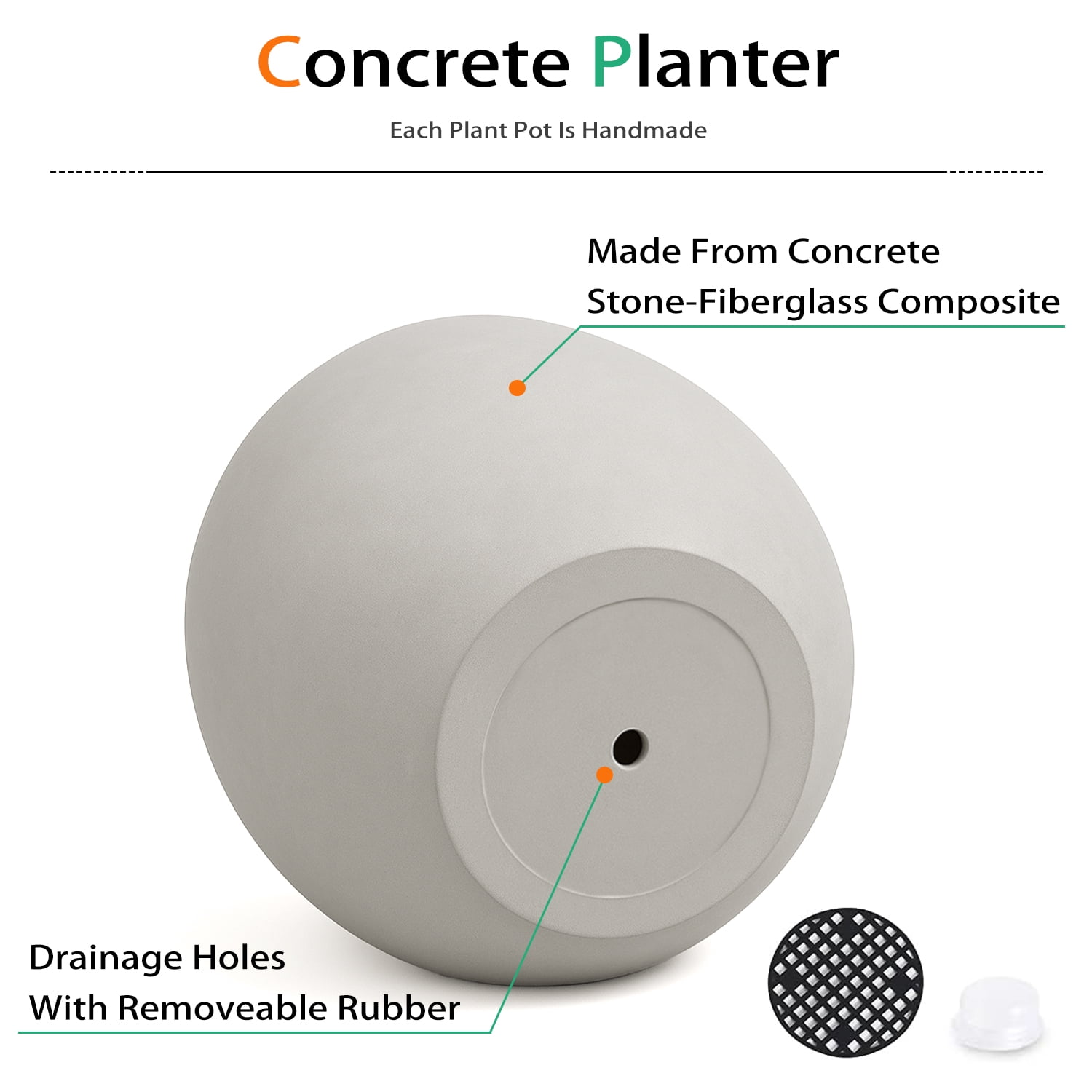 Vucunty Concrete Ball Planter Outdoor Indoor, Large Cement Plant Pots for Trees Flowers (Gray, 20 inch)