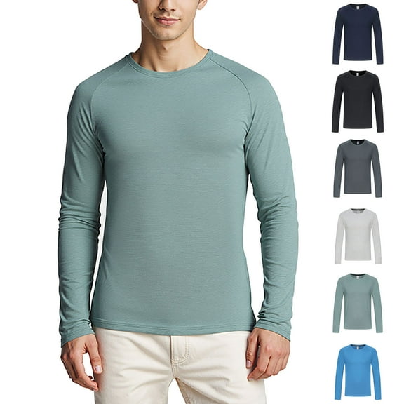 safuny Men's Soft T-Shirt Crewneck Lightweight Long Sleeve Casual Moisture Wicking Quick Dry T-Shirt Workout Running Basic Tee Shirt Army Green L