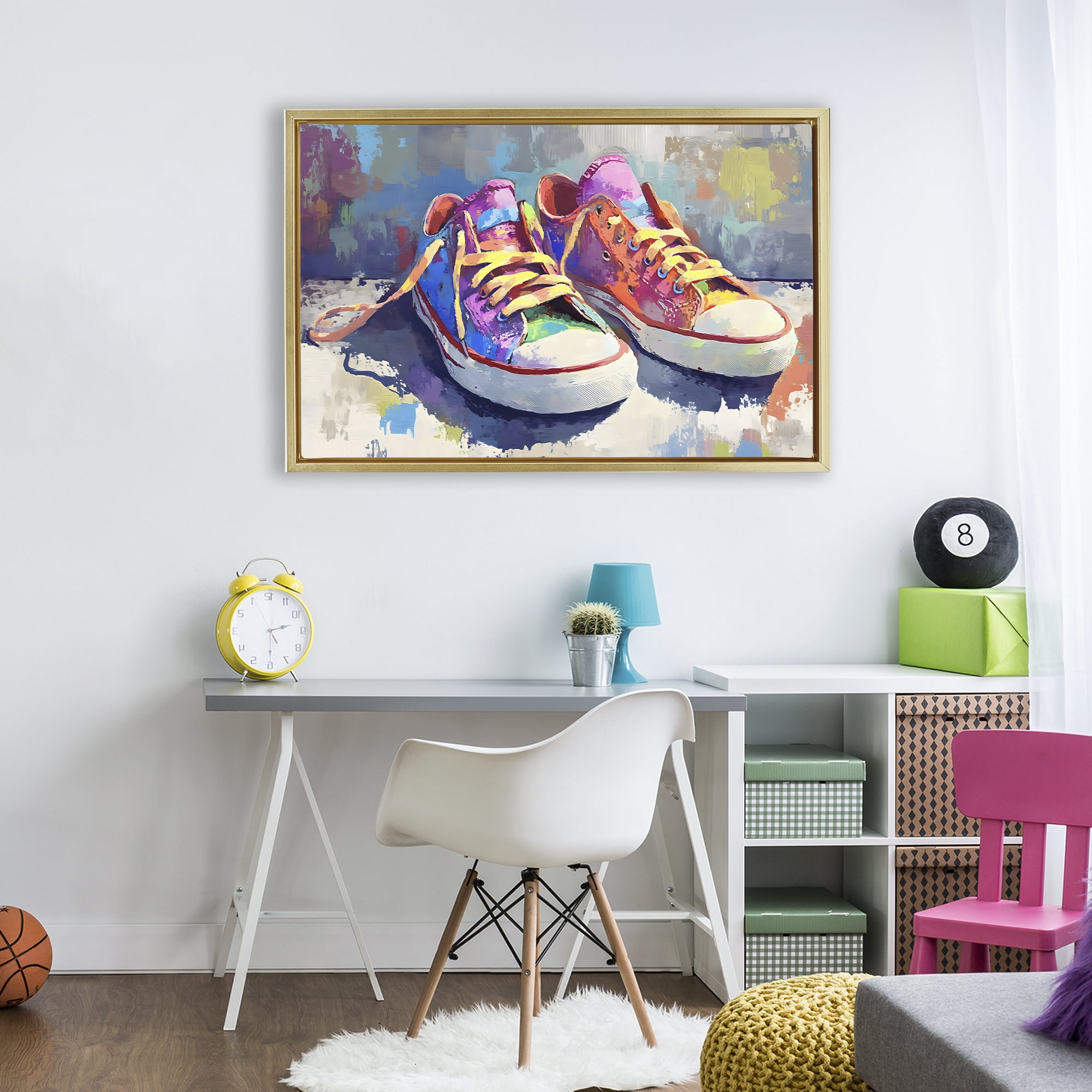 Stupell Industries Colorful Low Top Sneakers Gold Framed Floater Canvas Wall Art, design by Creative Studio