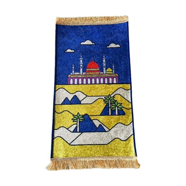 veasfak Cartoon Praying Rug Non Slip Praying Mat with Tassel Salat Rug Muslim Prayer Rug Dark Blue