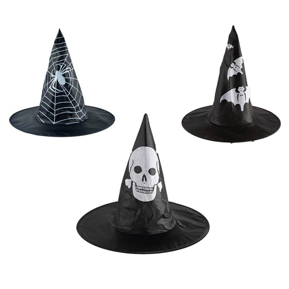 Halloween Shiny Witch Hat for Women Wicked Spiders Printed Lace Brim Cosplay Costume Carnival Party Decorations 