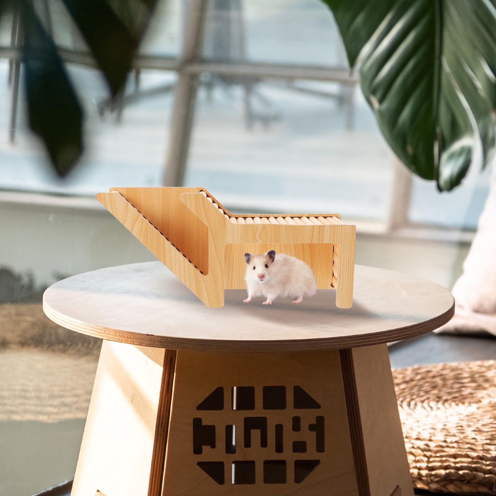 Tineasur Khaki Wooden Hideout House for Hamsters Guinea Pigs Small Animal Habitat