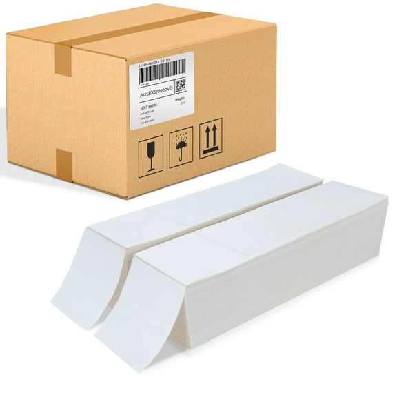 White Direct Thermal Fanfold Labels, Stacked for High-Volume, 8000 Count, 4 x 3 in