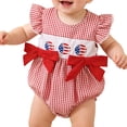 thumbnail image 1 of Rhuody Grenouillère pour Filles Combinaison Sans Manches Col Ras du Cou 4 Juillet Patriotique Combinaison de Ramper Drapeau Brodé Nœud Justaucorps Tenue Rétro Rouge 0-3 Mois, 1 of 9