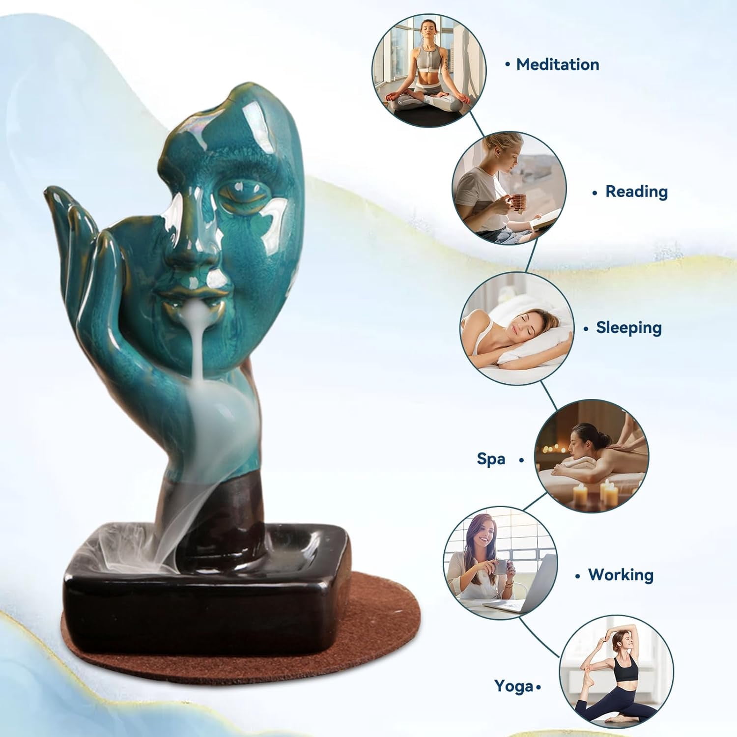 Backflow Incense Holder Incense Burner, Handmade Statue Waterfall Cone Burner for Home Decor Aromatherapy Ornament