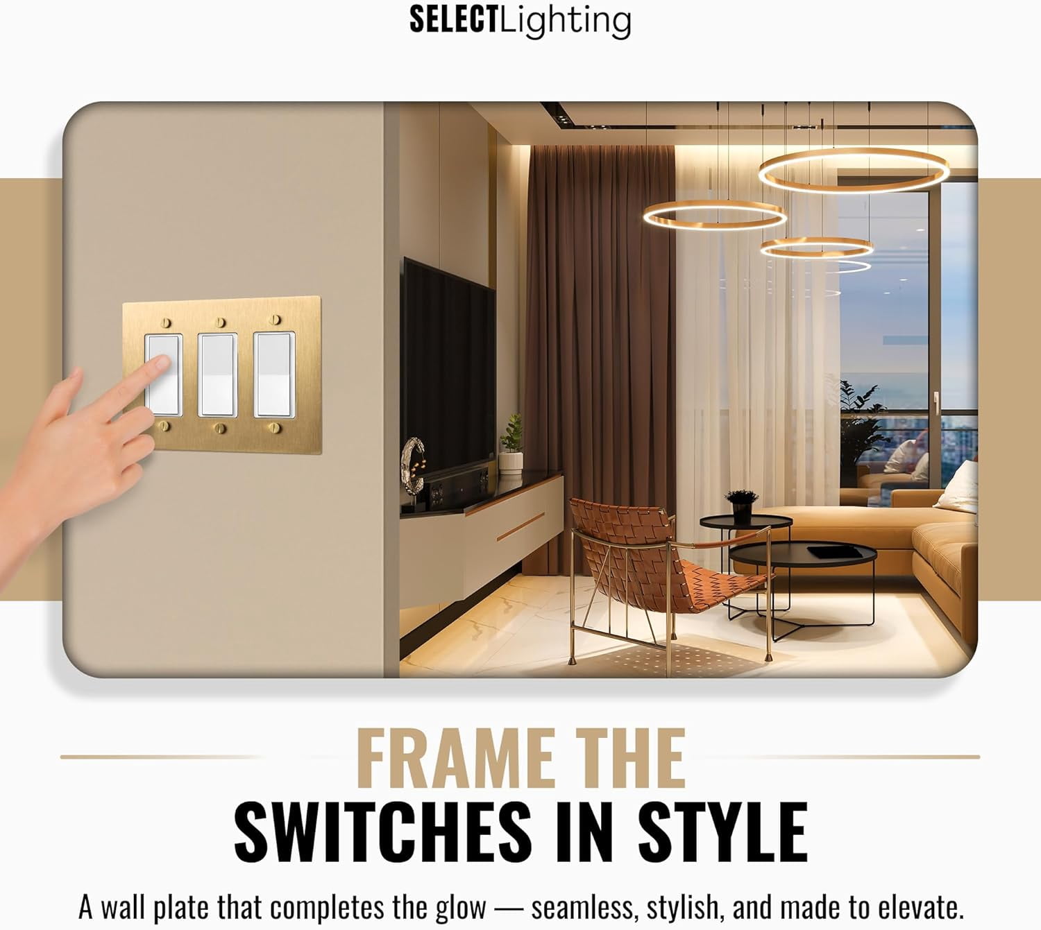 Select 3-Gang Satin Brass Wall Plate, Electrical Receptacle Wall Outlet Faceplate, GFI/Rocker Decorator Light Switch Cover