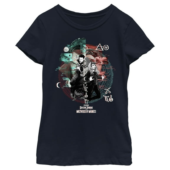 Girl's Marvel Doctor Strange in the Multiverse of Madness Wanda and Strange Glitch  Graphic Tee Navy Blue Medium