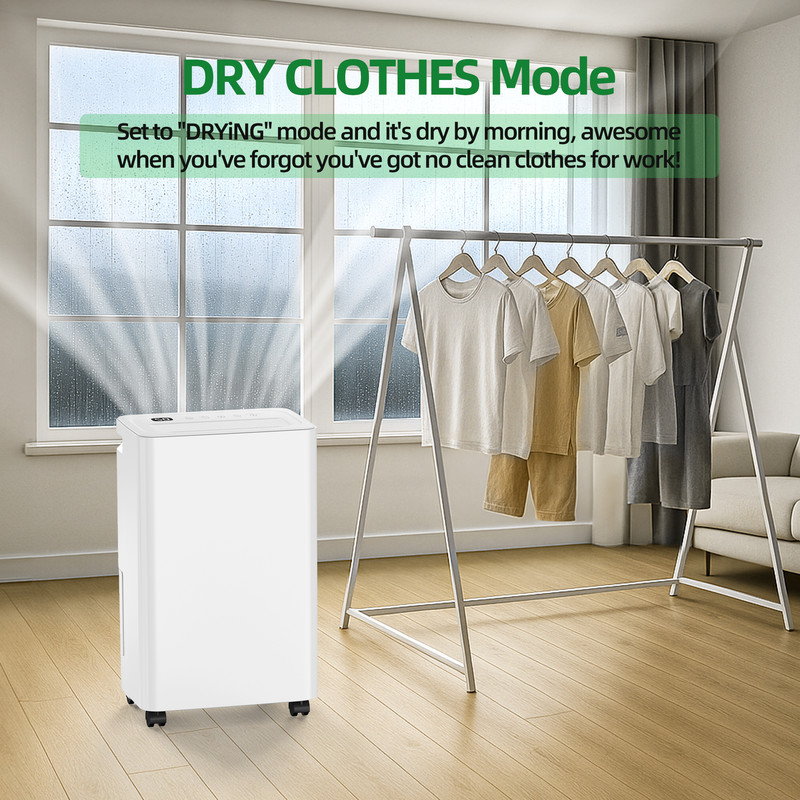 30 pt. 2,000 sq. ft. Dehumidifier in White with Drain Hose, 0.42 Gal. Bucket, 41dB for Bedroom, Cloth Drying, Child Lock