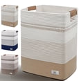 thumbnail image 1 of AINUOQI Cesta para la colada – Cesta grande para la colada de 85 L con asas de cuero, cesta de almacenamiento decorativa para mantas – Cestas tejidas de cuerda de algodón para almacenamiento, cesta pa, 1 of 5