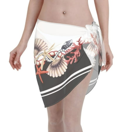 Coaee Starfishes Shells Women s Short Sarongs Beach Wrap Sheer Bikini Wraps Chiffon Cover Ups for Beach  Swimming  Holiday