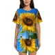 thumbnail image 1 of Fotbe Blue Sky Sunflower Conjunto de Pijama Estampado para Mujer, 2 Piezas, Ropa de Dormir con Camiseta de Manga Corta y Shorts Suaves-Large, 1 of 6