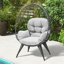 Uforic Egg Chair Wicker Outdoor Indoor Oversized Large Lounger with Stand Cushion Egg Basket Chair 350lbs Capacity for Patio, Garden, Backyard, Balcony-Grey