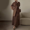 thumbnail image 3 of 2 Pcs/Set Fall Spring Women Retro Top Skirt Set Crew Neck Long Sleeves Mid Length Top Pleated A-line Loose Maxi Skirt Commuting Dating Outfit, 3 of 7