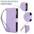 thumbnail image 3 of Decase for Samsung Galaxy A56 5G Wallet Phone Case with Crossbody Lanyard Strap&Wrist Strip,Shockproof Stylish Zipper Pockets Case with Card Slots+Cash Slots,PU Leather Folio Book Design,Purple, 3 of 9