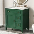 thumbnail image 2 of 30 inch Bathroom Vanity with Sink, Bathroom Sink Vanity with Storage Cabinet and 2 Drawers, Built-in Soft Closing Doors, Freestanding Bathroom Vanity Cabinet for Bathroom, Green, 2 of 9