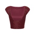thumbnail image 4 of LiiYii Hauts à Sequins pour Femmes Col Rond Court Dos Nu Paillettes Club Fête Débardeur Sans Manches Blouses Rouge S, 4 of 5